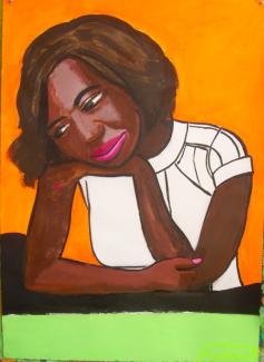 Portrait of Viola Davis from photograph when she won Academy Award recently - acrylic on BFK Rives paper 41 X 29 1/2” 